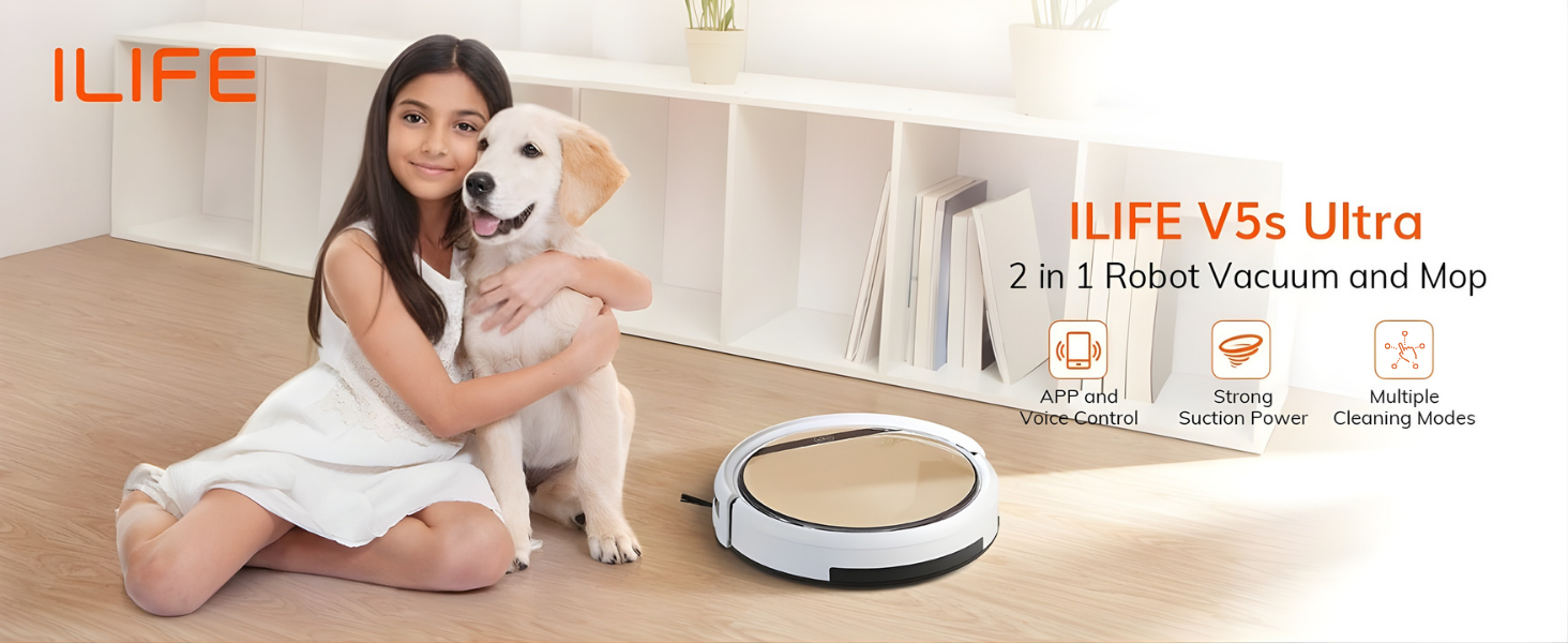 ILIFE robot vacuum cleaning home with pets and kids