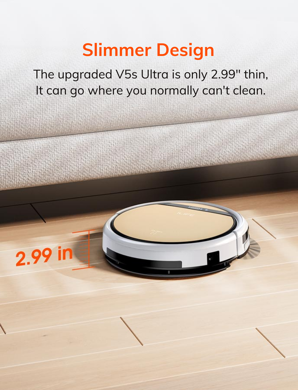 ILIFE V5s Ultra slim robot vacuum cleaning under sofa