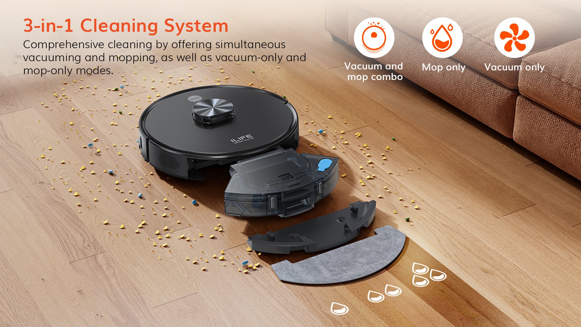ILIFE robotic vacuum  3-in-1 cleaning system
