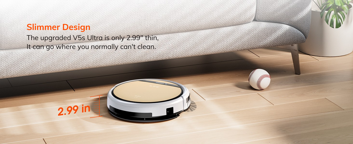 ILIFE V5s Ultra slim robot vacuum cleaning under sofa